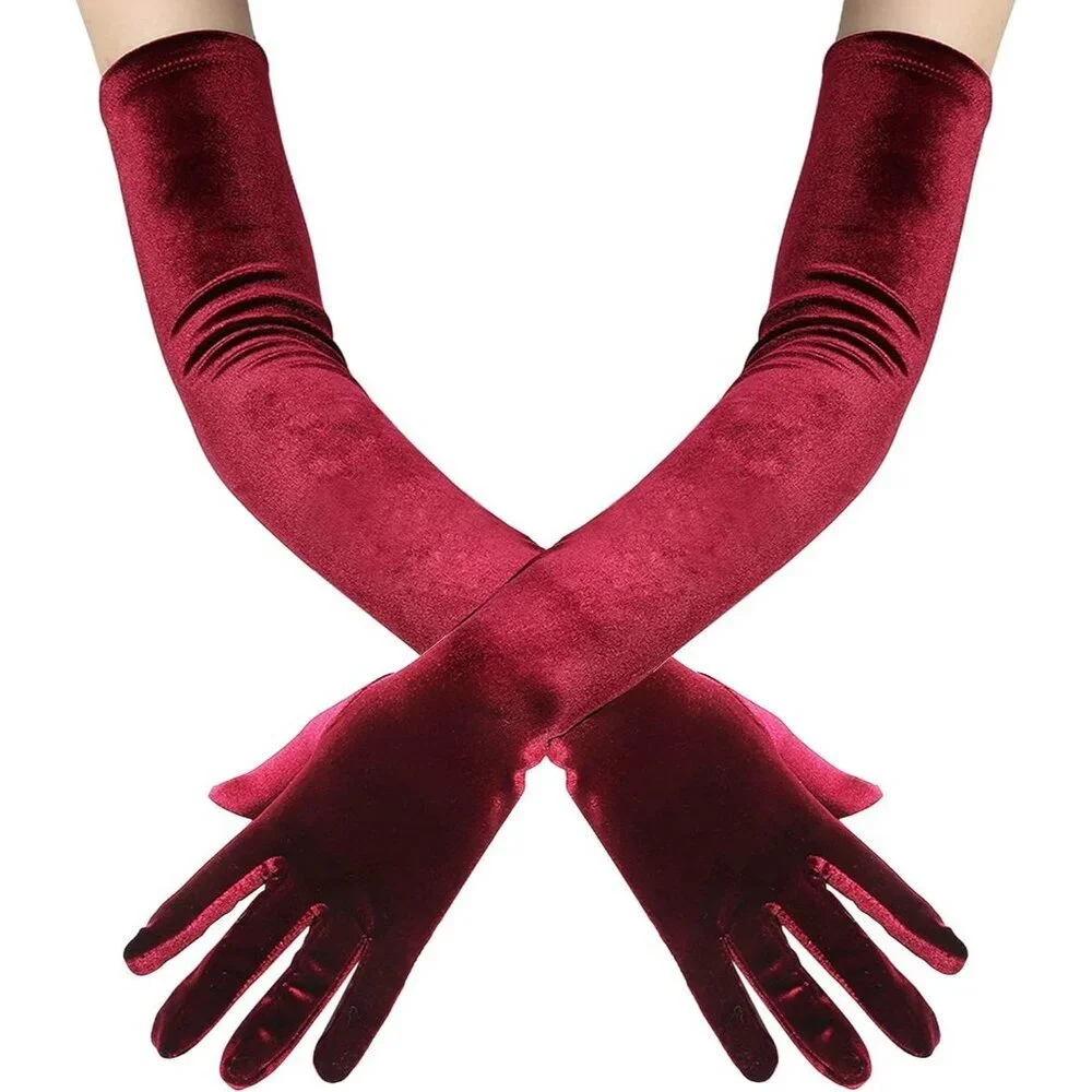 Women's Velvet Fuchsia Long Gloves Elbow Flapper Costume Party Tea Accessories